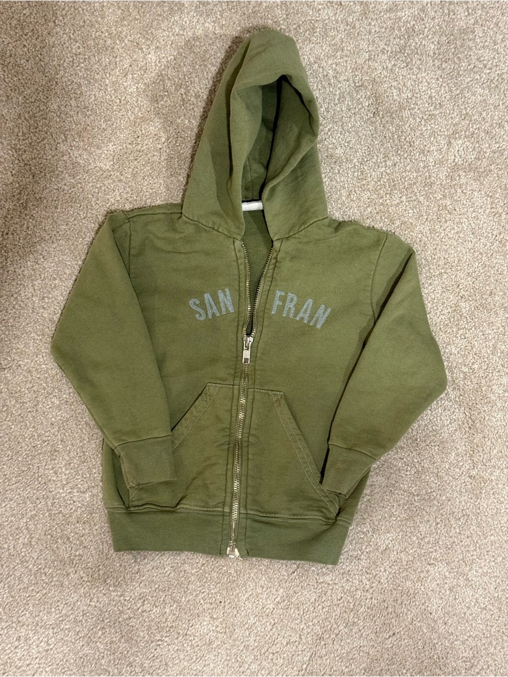 Toddler Olive Green 'San Fran' Zip Hoodie